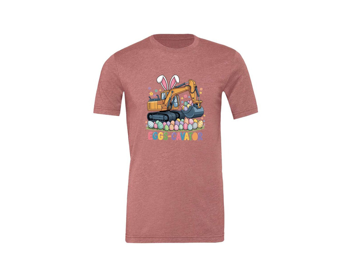 brand:Generic|color:Heather Mauve|Eggs Cavator Easter Excavator 3 Graphic T-Shirt