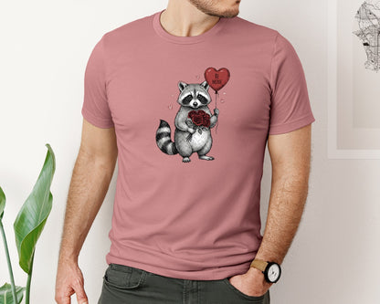 brand:Bella Canvas|color:Heather Mauve|Cute Valentines Day Raccoon 2 Graphic T-Shirt