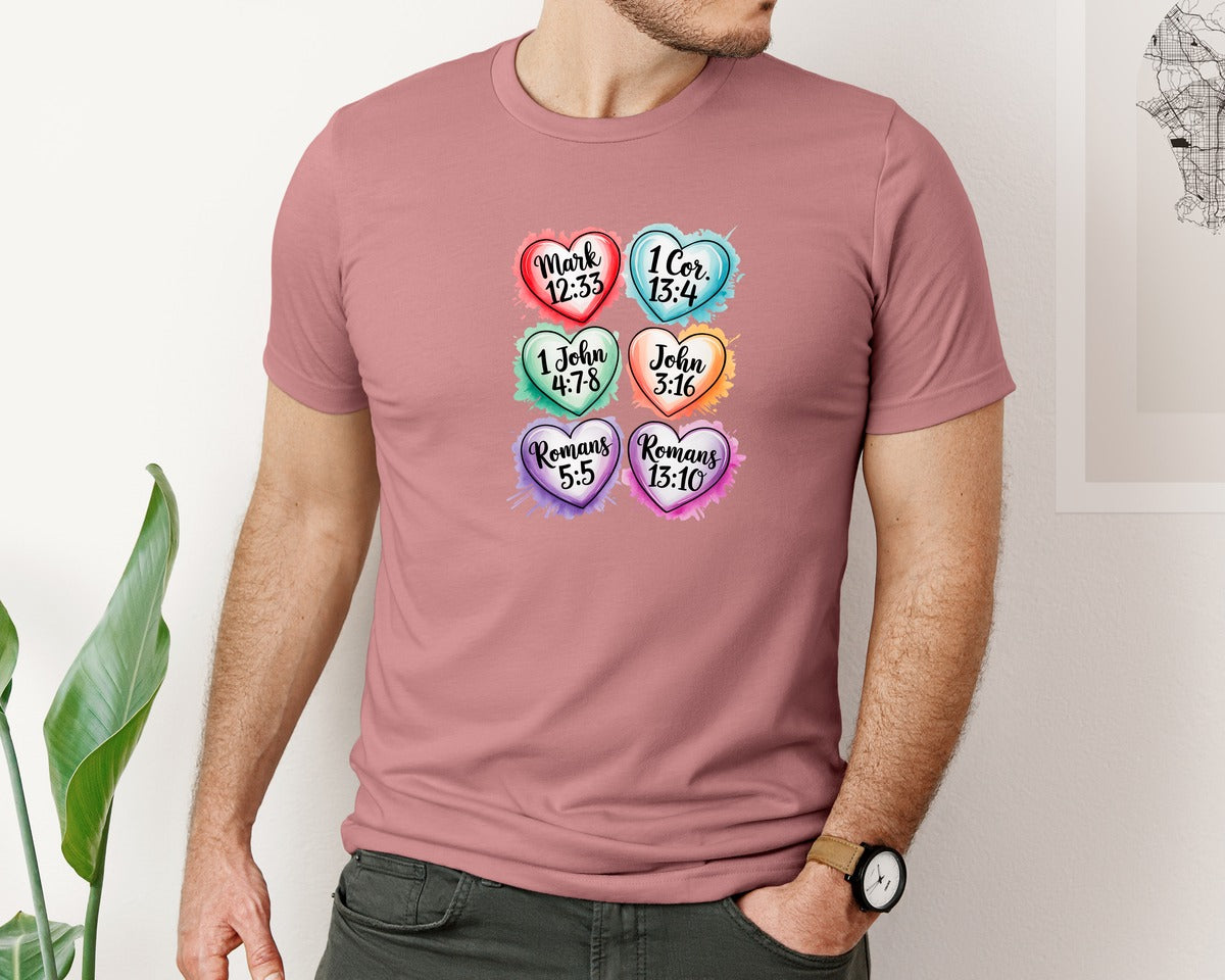 brand:Bella Canvas|color:Heather Mauve|Christian Valentines Love Quotes Graphic T-Shirt