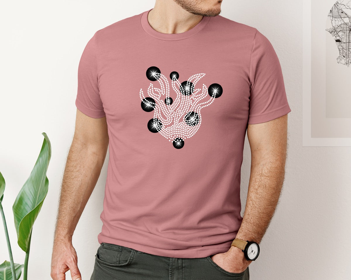 brand:Bella Canvas|color:Heather Mauve|Sparkling Rhinestone Flame Design Graphic T-Shirt