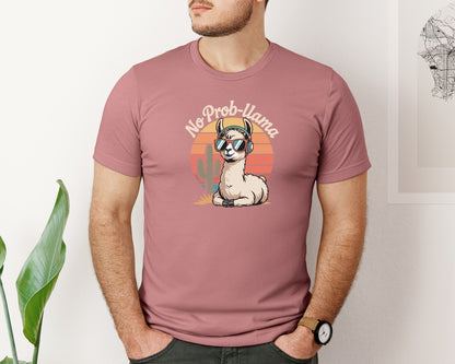 brand:Bella Canvas|color:Heather Mauve|No Prob Llama Funny Animal Pun Shirt Graphic T-Shirt