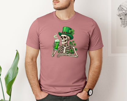 brand:Bella Canvas|color:Heather Mauve|Edgy St Patricks Day Skeleton Graphic T-Shirt
