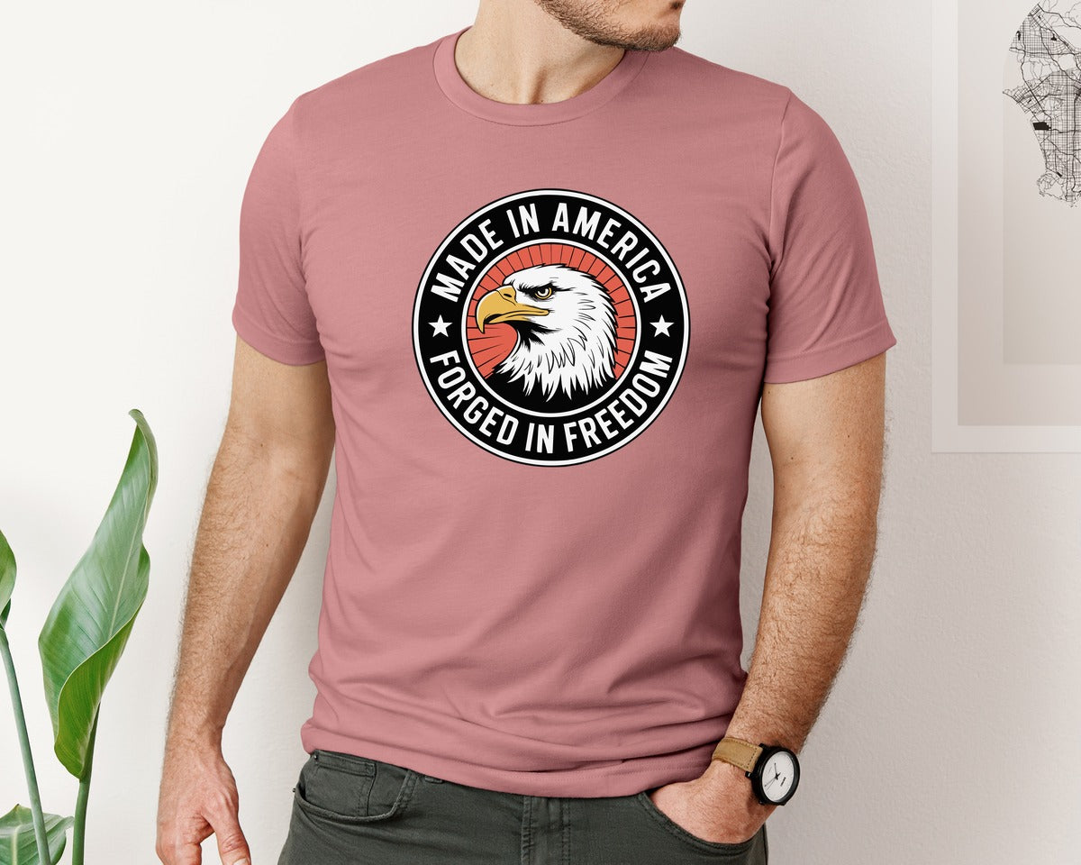 brand:Bella Canvas|color:Heather Mauve|Made In America Eagle Emblem Graphic T-Shirt