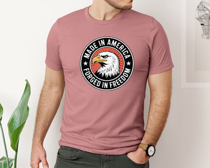 brand:Bella Canvas|color:Heather Mauve|Made In America Eagle Emblem Graphic T-Shirt