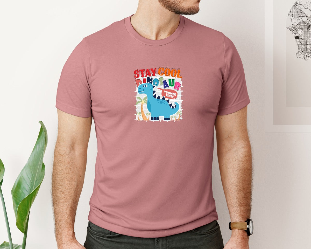 brand:Bella Canvas|color:Heather Mauve|Cute Dinosaur Cartoon T Shirt Design Graphic T-Shirt