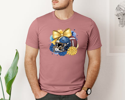 brand:Bella Canvas|color:Heather Mauve|Gold Navy Blue Football Football Graphic T-Shirt