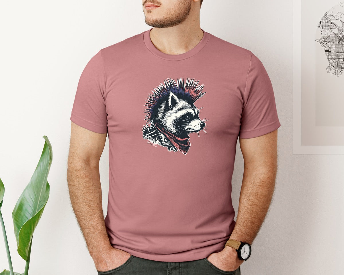 brand:Bella Canvas|color:Heather Mauve|Punk Raccoon Shirt Graphic T-Shirt