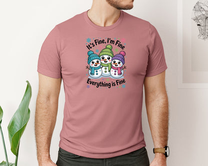brand:Bella Canvas|color:Heather Mauve|Christmas Snowman Pngits Fine Im Fine Graphic T-Shirt