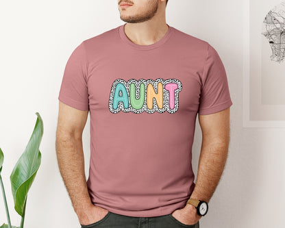 brand:Bella Canvas|color:Heather Mauve|Colorful Aunt Dalmatian Graphic T-Shirt