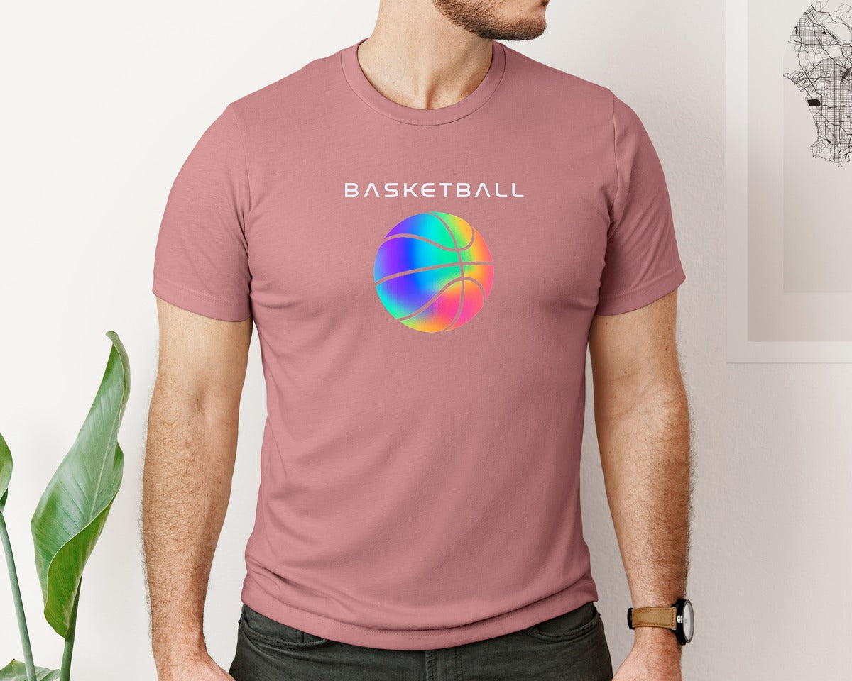 brand:Bella Canvas|color:Heather Mauve|Iridescent Basketball Logo Design Graphic T-Shirt