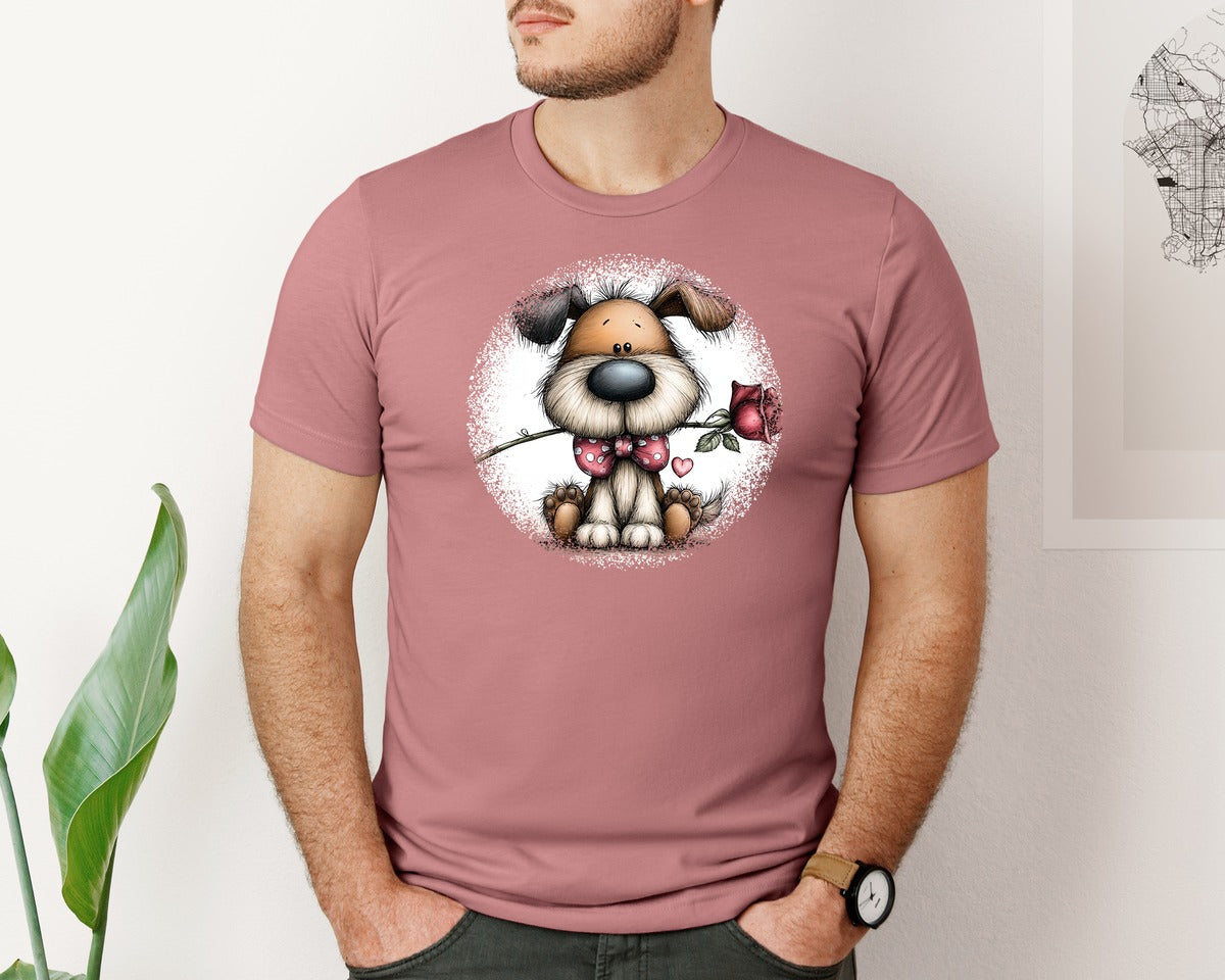 brand:Bella Canvas|color:Heather Mauve|Dog Whimsical Valentine Round Tshirt Graphic T-Shirt