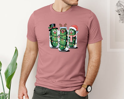 brand:Bella Canvas|color:Heather Mauve|Funny Christmas Pickle Holiday Funn Graphic T-Shirt
