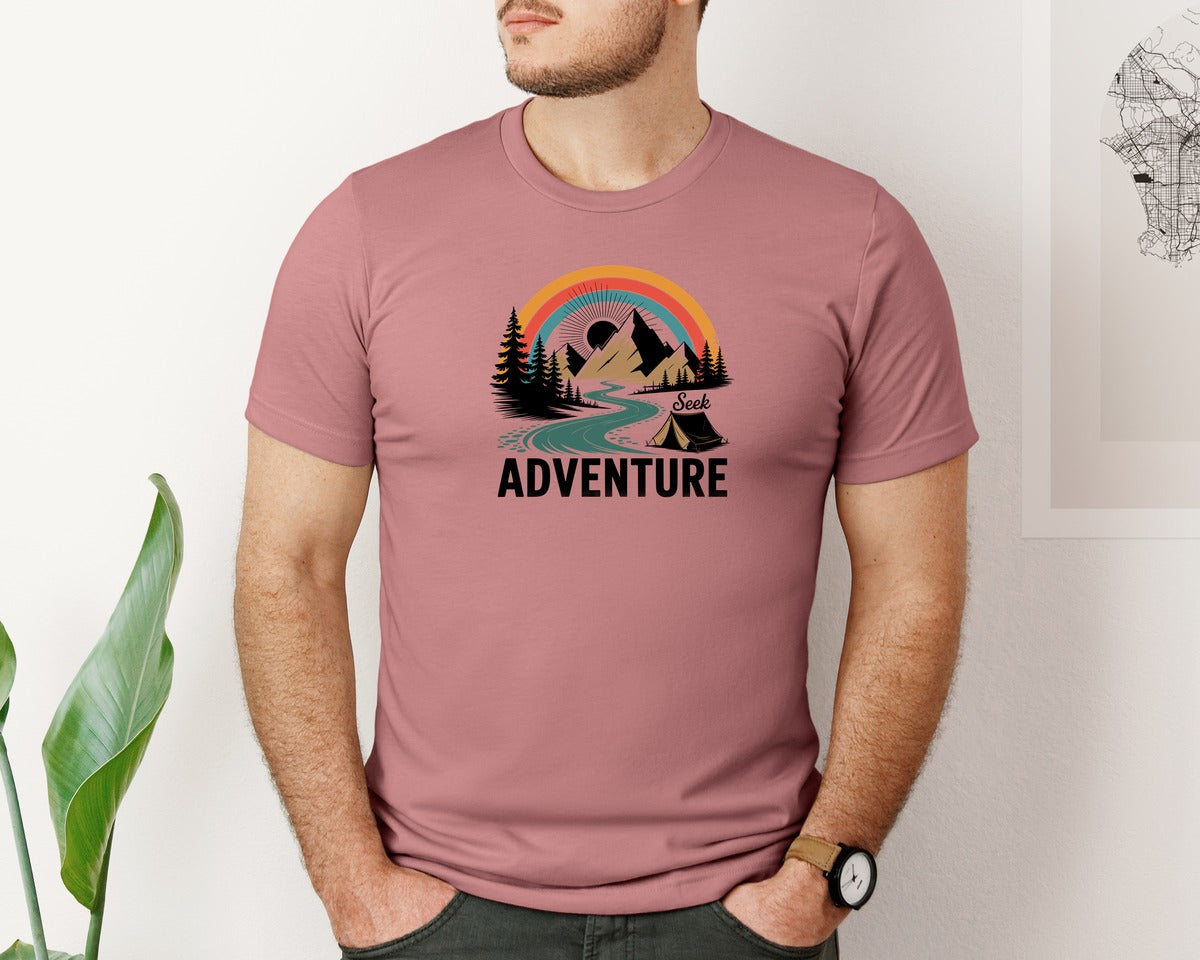 brand:Bella Canvas|color:Heather Mauve|Camping Seek Adventure Shirt Graphic T-Shirt