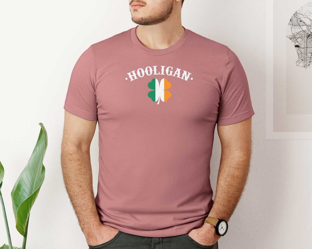 brand:Bella Canvas|color:Heather Mauve|Hooligan St Patricks Day Irish Shamrock Graphic T-Shirt