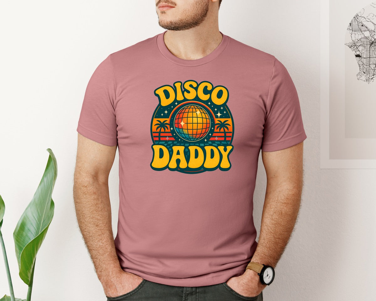 brand:Bella Canvas|color:Heather Mauve|Disco Daddy Retro Design 70S Retro Graphic T-Shirt