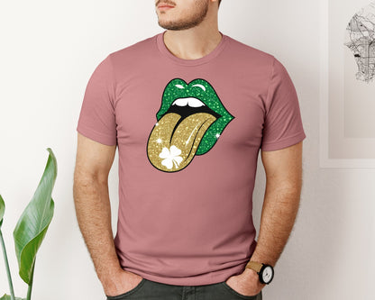 brand:Bella Canvas|color:Heather Mauve|Green Lips St Patricks Day Graphic T-Shirt