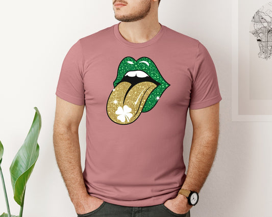 Green Lips St Patricks Day Graphic T-Shirt