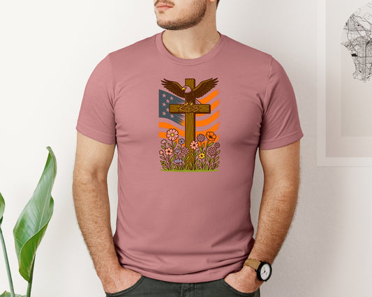 Patriotic Faith Eagle Cross Graphic T-Shirt