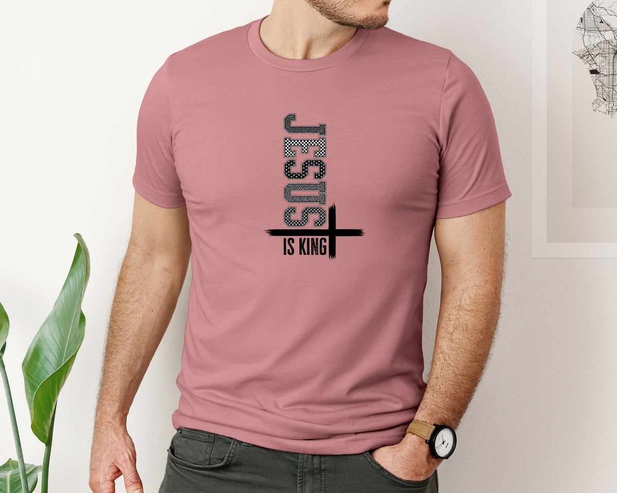 brand:Bella Canvas|color:Heather Mauve|Jesus Is King Christian Faith Shirt Graphic T-Shirt