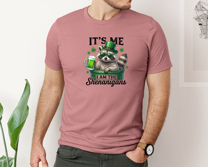 brand:Bella Canvas|color:Heather Mauve|Funny St Patricks Day Raccoon 2 Graphic T-Shirt