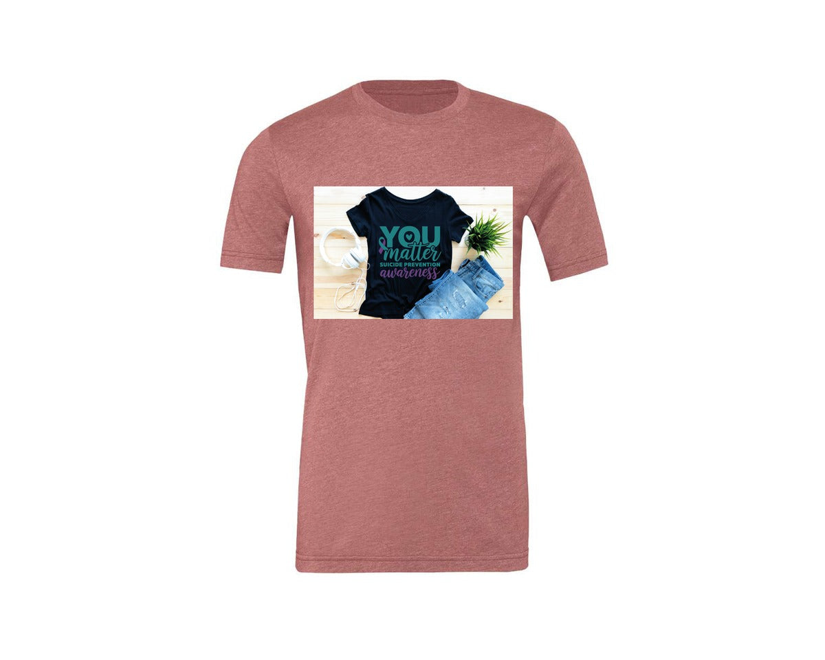 brand:Generic|color:Heather Mauve|Suicide Prevention Awareness 8 Graphic T-Shirt