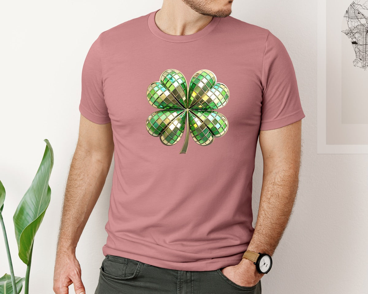 brand:Bella Canvas|color:Heather Mauve|Disco Shamrock St Patricks Day Graphic T-Shirt