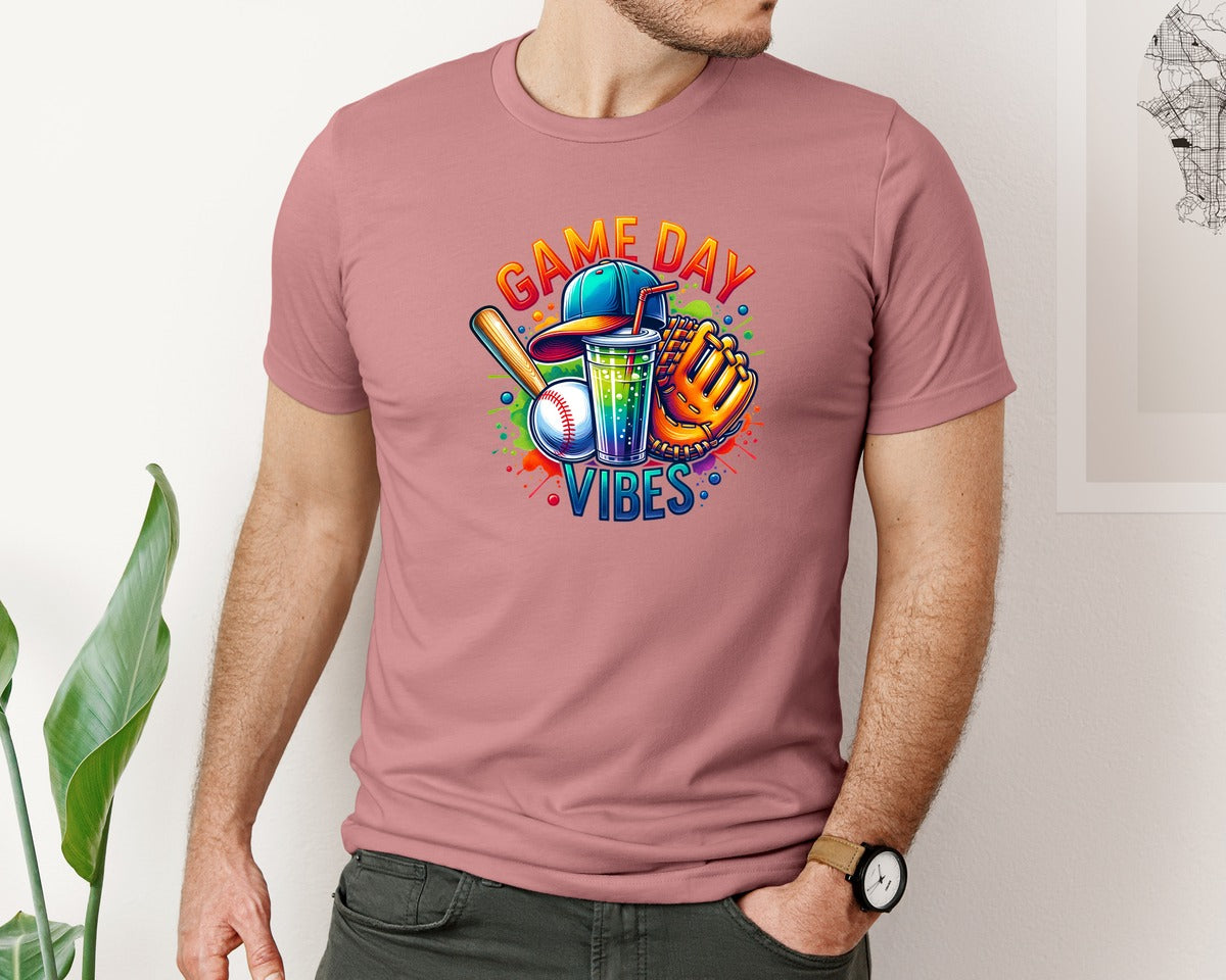 brand:Bella Canvas|color:Heather Mauve|Baseball Game Day Vibes 2 Graphic T-Shirt
