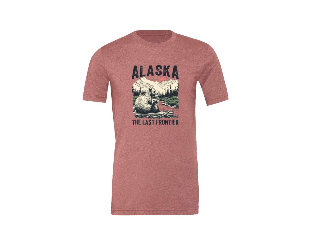 brand:Generic|color:Heather Mauve|Alaska The Last Frontier Grizzly Bear Graphic T-Shirt