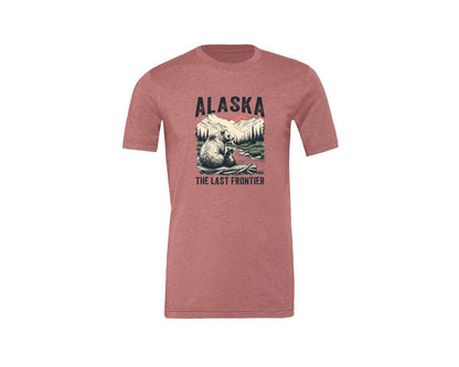 brand:Generic|color:Heather Mauve|Alaska The Last Frontier Grizzly Bear Graphic T-Shirt