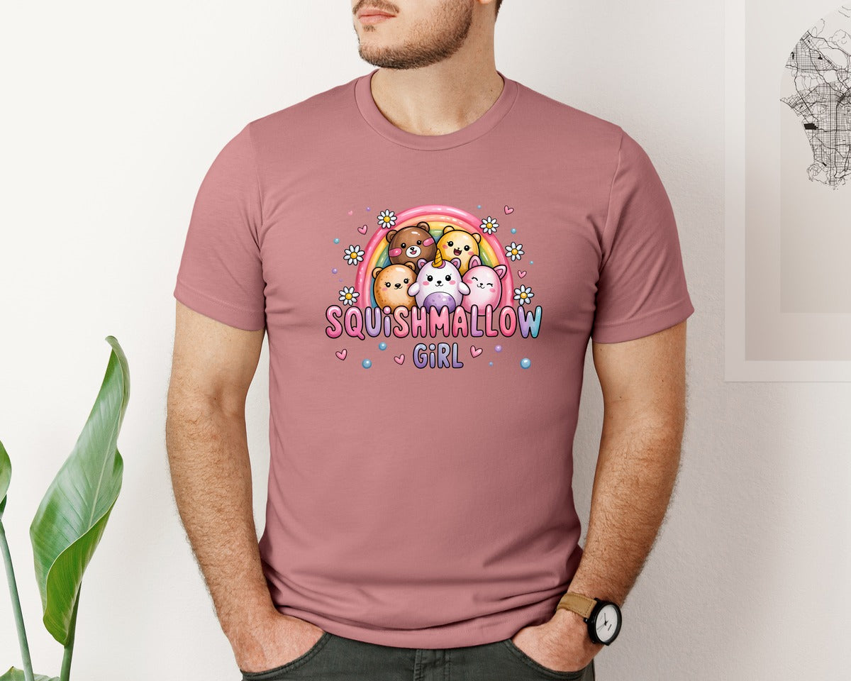 brand:Bella Canvas|color:Heather Mauve|Squishmallow Girl Trending Graphic T-Shirt