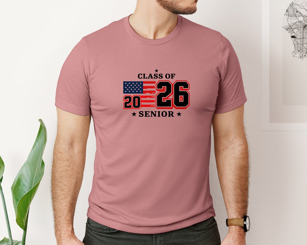 brand:Bella Canvas|color:Heather Mauve|Patriotic Senior Class 2026 Design Graphic T-Shirt