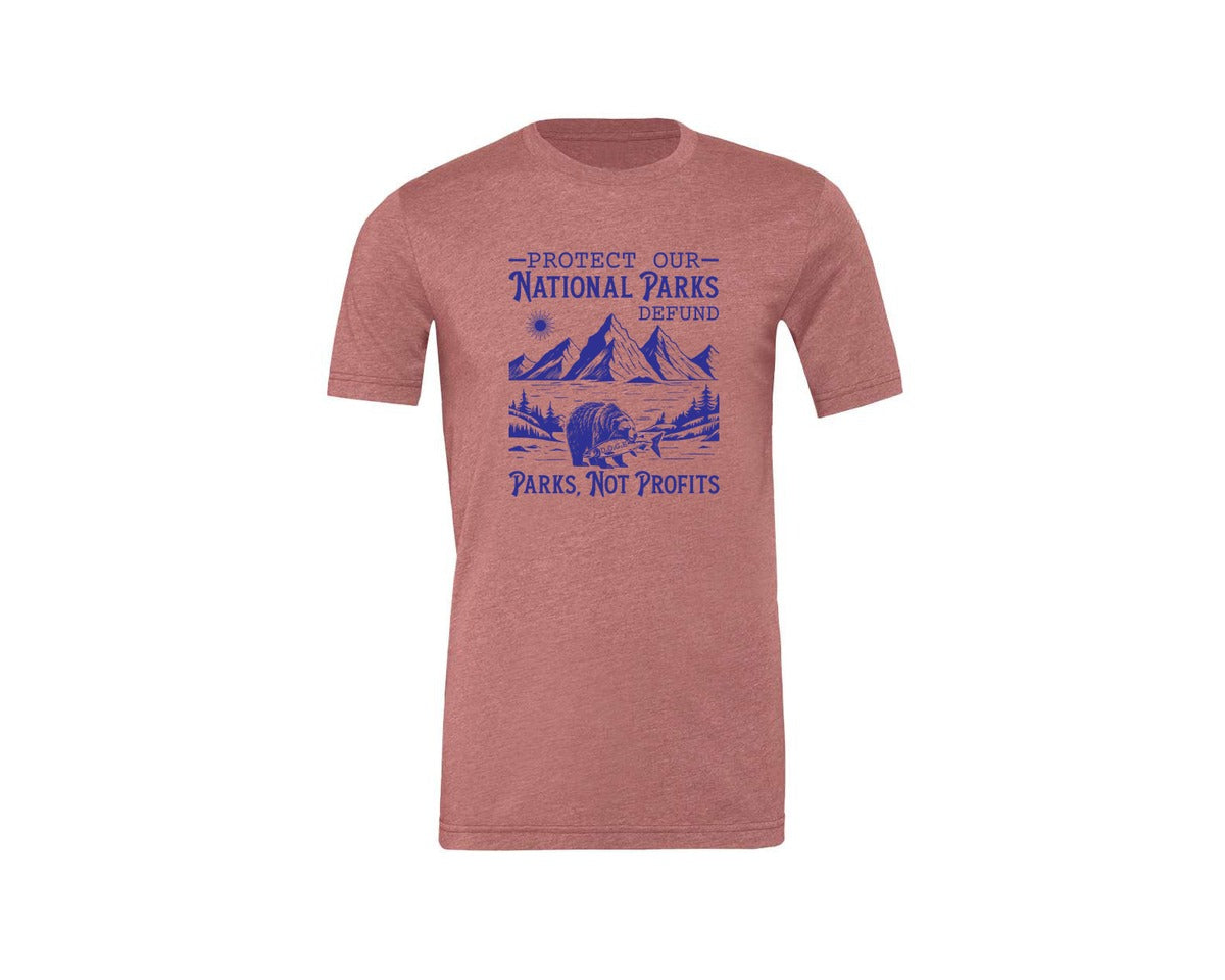 brand:Generic|color:Heather Mauve|Protect Our National Parks Defund Doge Graphic T-Shirt