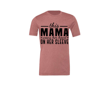 brand:Generic|color:Heather Mauve|This Mama Wears Her Heart On Her Sleeve 77 Graphic T-Shirt