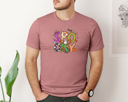brand:Bella Canvas|color:Heather Mauve|Retro Spooky Halloween Graphic T-Shirt