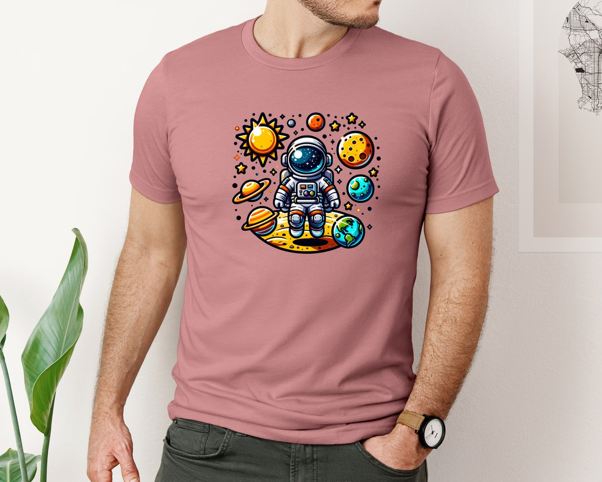 brand:Bella Canvas|color:Heather Mauve|Space Astronaut Planets Kids Graphic T-Shirt