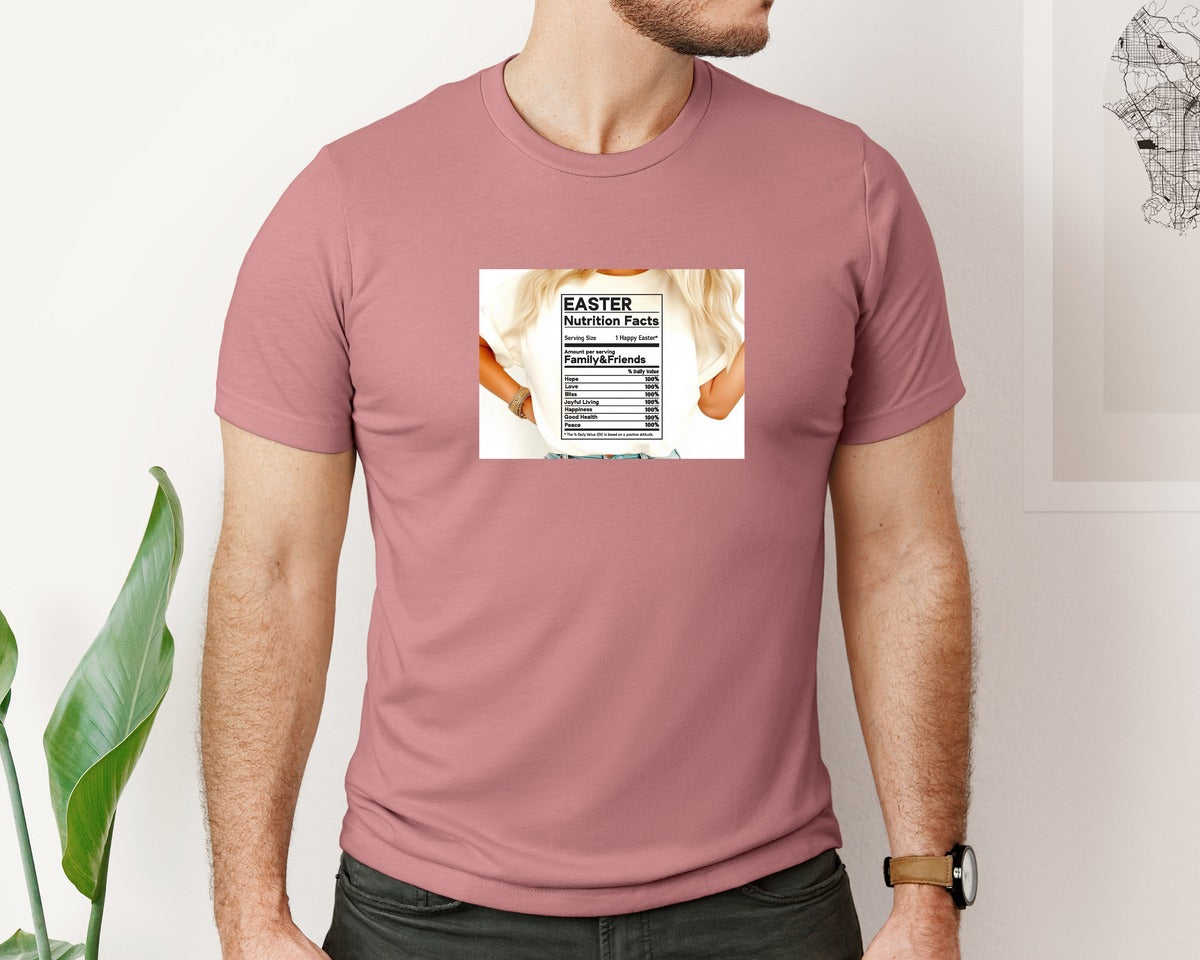 brand:Bella Canvas|color:Heather Mauve|Easter Nutrition Facts Easter 2 Graphic T-Shirt