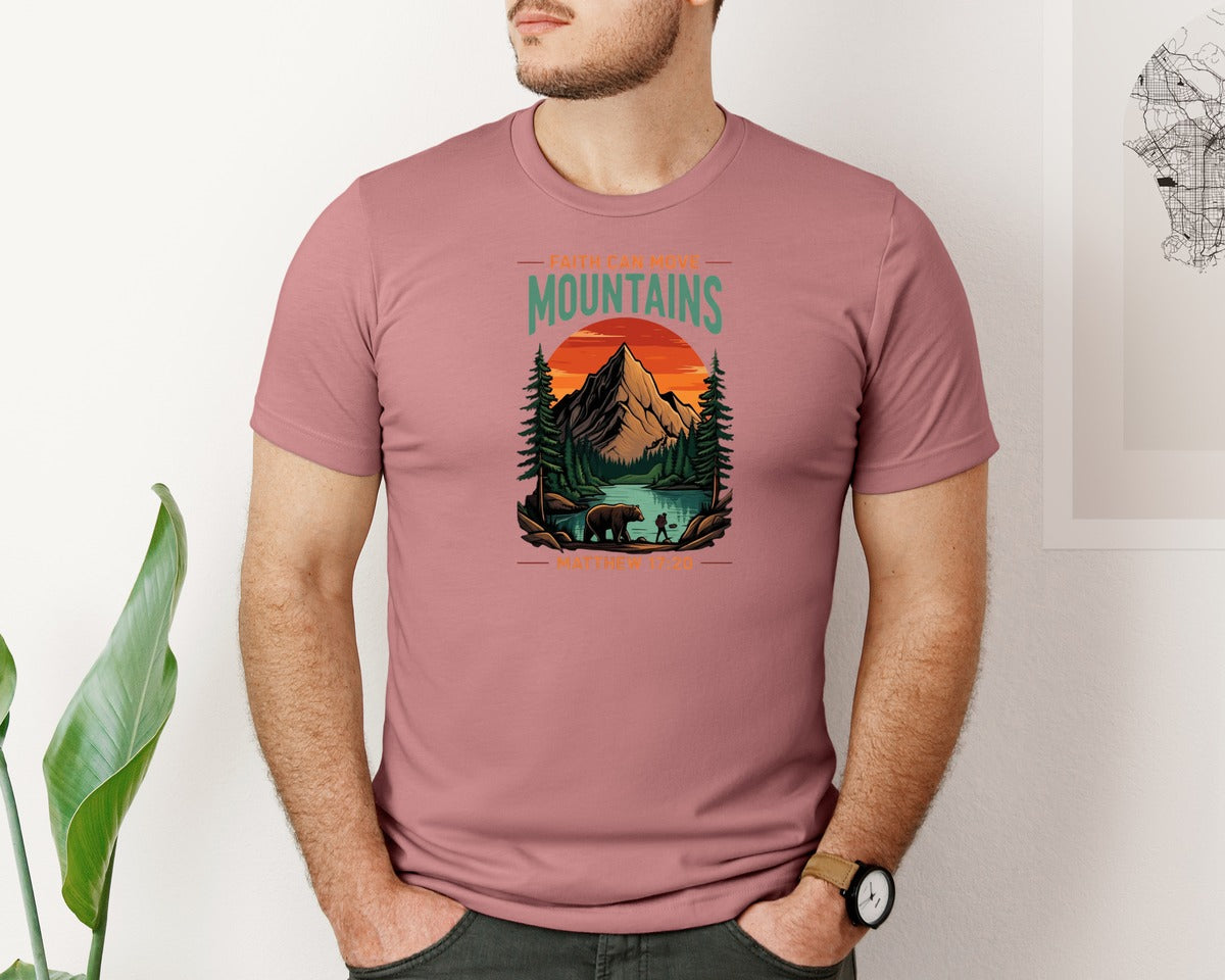 brand:Bella Canvas|color:Heather Mauve|Christian Faith Can Move Mountains Graphic T-Shirt
