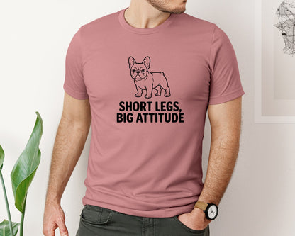 brand:Bella Canvas|color:Heather Mauve|Short Legs Big Attitude French Bulldog Graphic T-Shirt