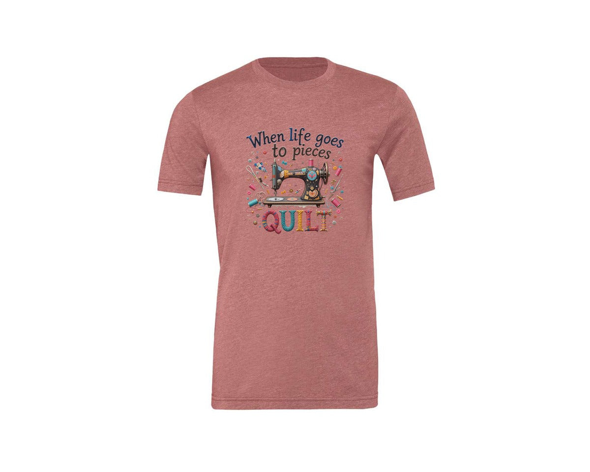 brand:Generic|color:Heather Mauve|Quilting When Life Goes To Pieces Graphic T-Shirt