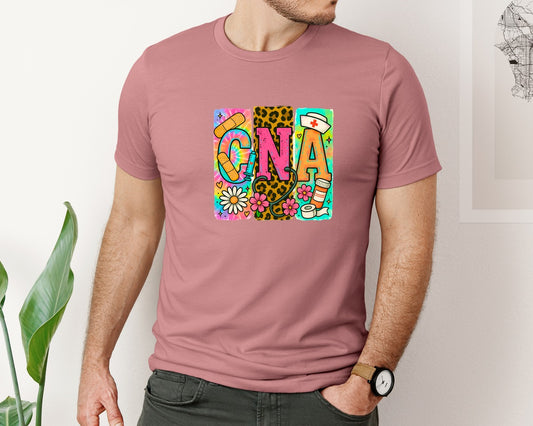 Cna Tie Dye Leopard Print Nurse Graphic T-Shirt