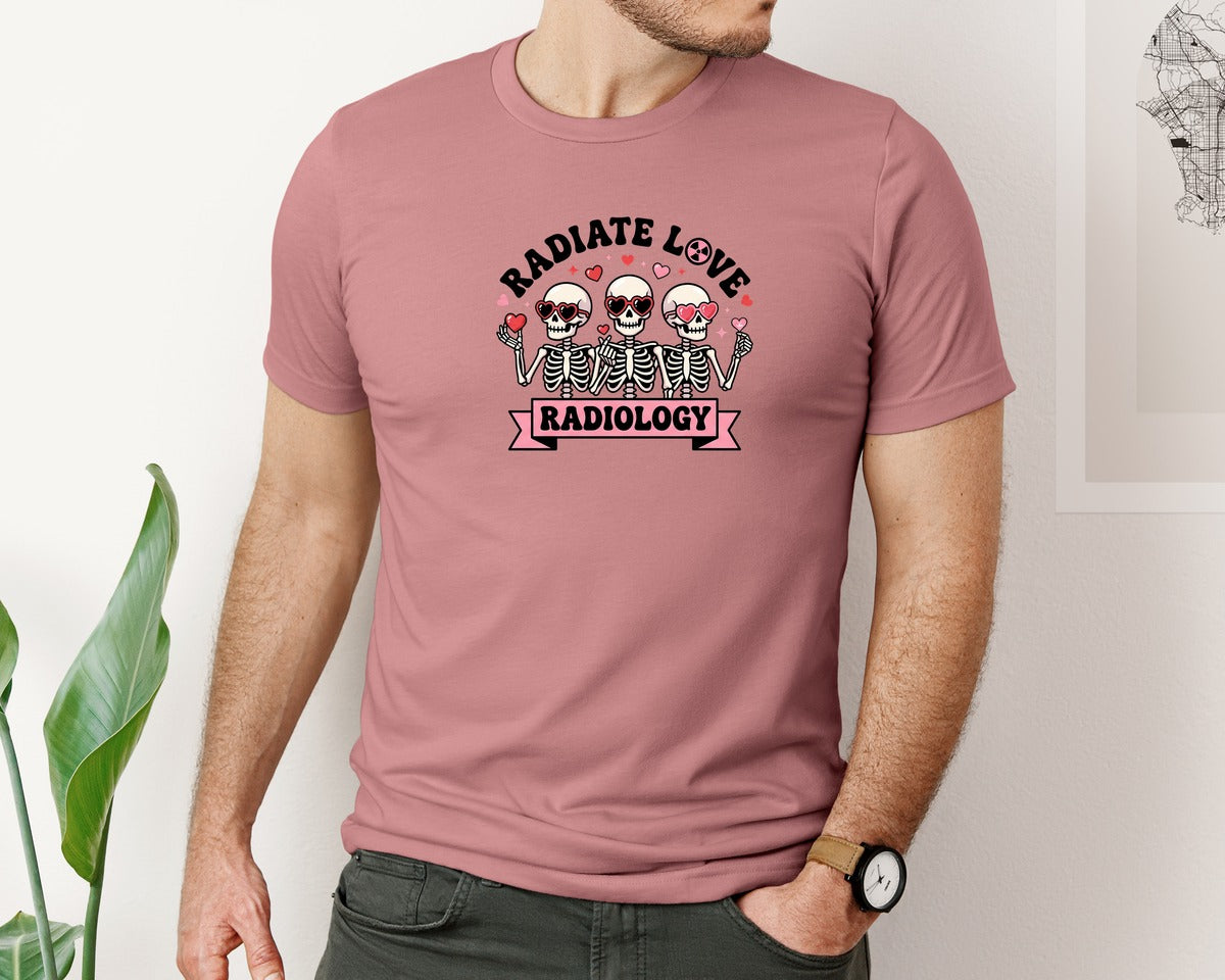 brand:Bella Canvas|color:Heather Mauve|Radiology Valentine Skeleton Graphic T-Shirt