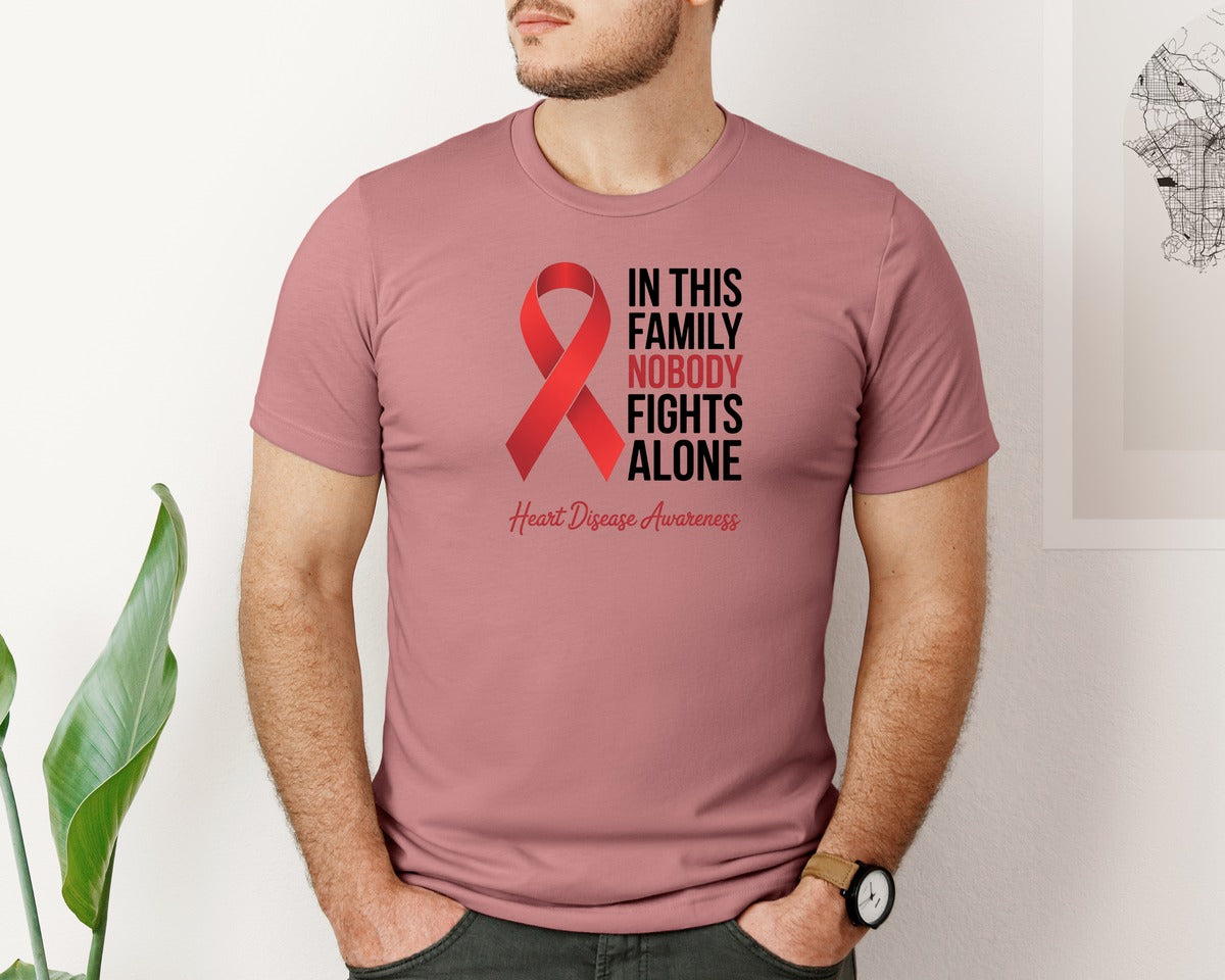 brand:Bella Canvas|color:Heather Mauve|Nobody Fights Alone Heart Disease Graphic T-Shirt