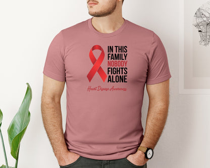 brand:Bella Canvas|color:Heather Mauve|Nobody Fights Alone Heart Disease Graphic T-Shirt