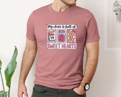 brand:Bella Canvas|color:Heather Mauve|Sweet Hearts Teacher Valentine Clas Graphic T-Shirt