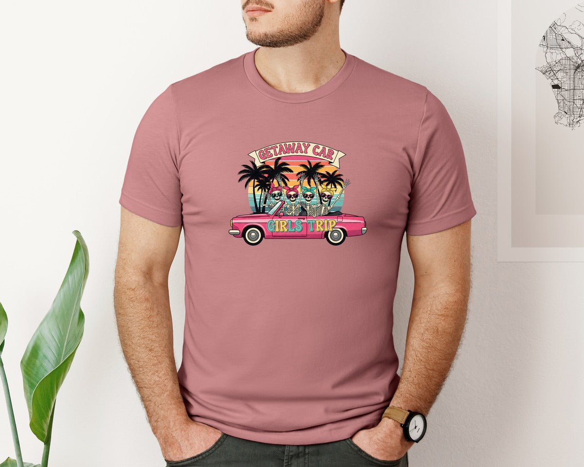 brand:Bella Canvas|color:Heather Mauve|Skeleton Road Trip Graphic T-Shirt