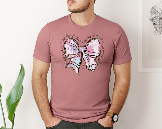 100 Day Of School Pencil Bow Brushstroke Graphic T-Shirt