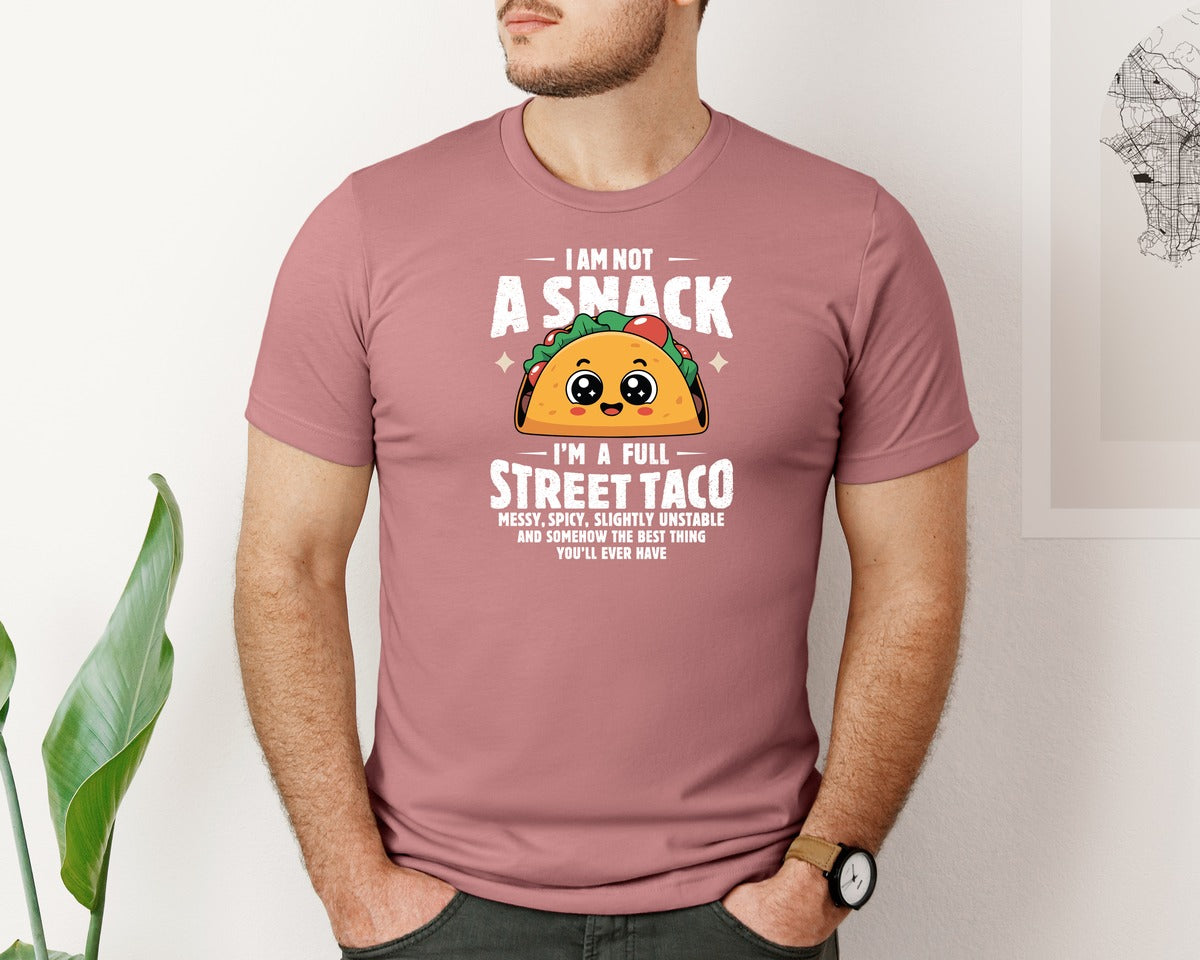 brand:Bella Canvas|color:Heather Mauve|Im Not A Snack Im A Full Street Taco Graphic T-Shirt