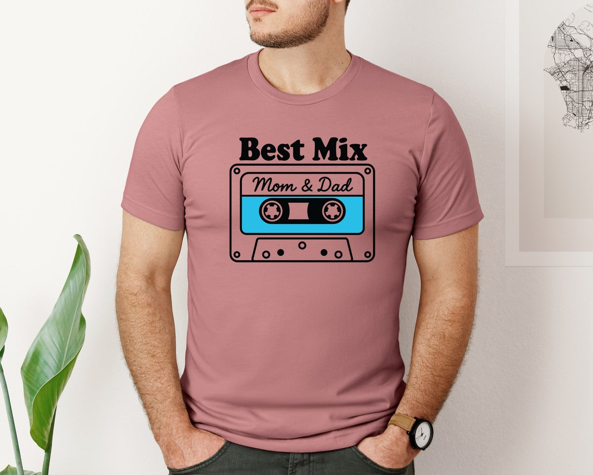 brand:Bella Canvas|color:Heather Mauve|Best Mix Mom And Dad Onesie Baby Quote Graphic T-Shirt