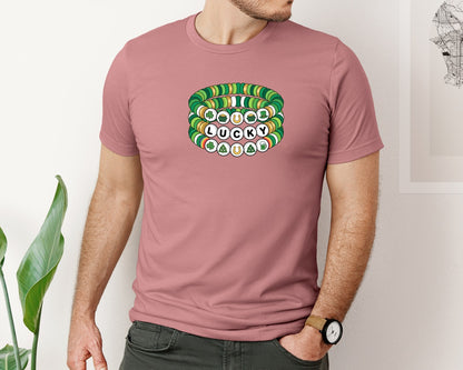 brand:Bella Canvas|color:Heather Mauve|Lucky St Patricks Day Bracelet Graphic T-Shirt