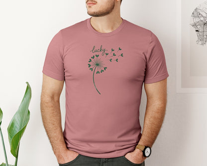 brand:Bella Canvas|color:Heather Mauve|Lucky Dandelion St Patricks Day Graphic T-Shirt